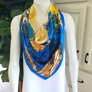 New without tags silk scarf blue, yellow, beige